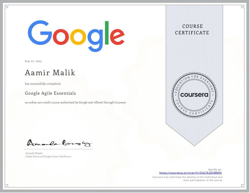 Google Agile Essentials Certificate