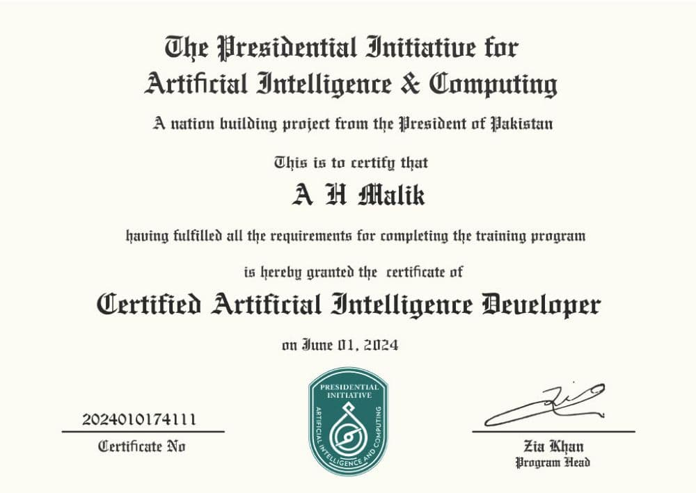 PIAIC Artificial Intelligence Course